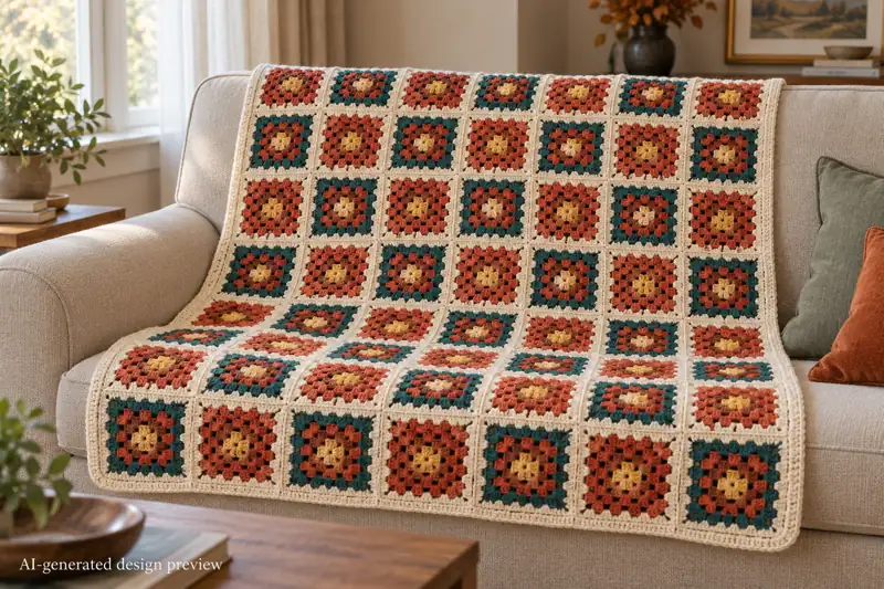 Design concept for Autumn Keepsake Granny Throw