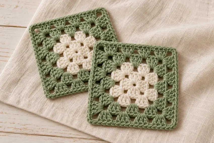 AI concept illustration for Two-Tone Granny Coasters — Cream Centers, Sage Edges